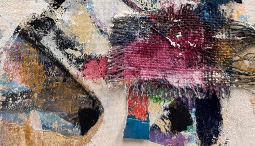 Mixed-media abstract artwork on display at Studio 18 Art Complex in Pembroke Pines, Florida