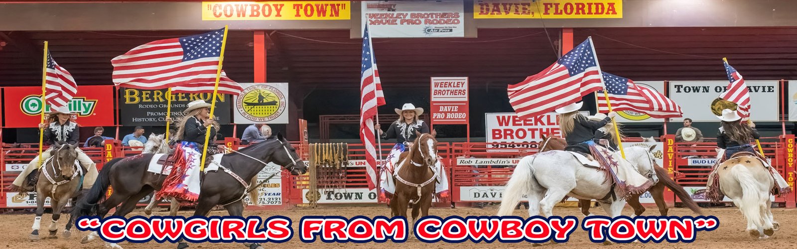Davie Pro Rodeo at the Bergeron Rodeo Grounds arena with packed crowd and action in Davie, Florida