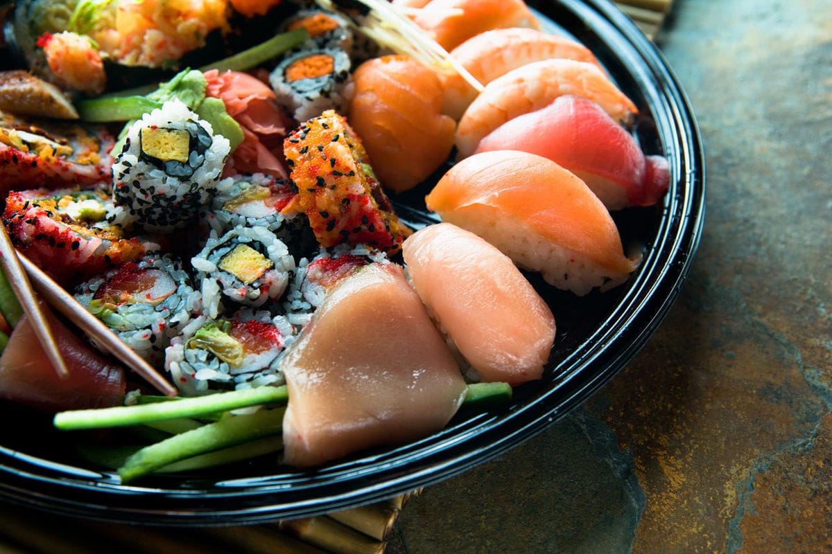 Nori Tori sushi buffet with rolls and sashimi